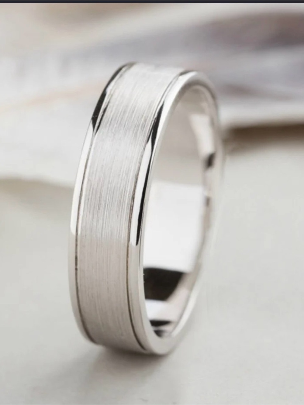 14K White Gold men's wedding band with brushed finish